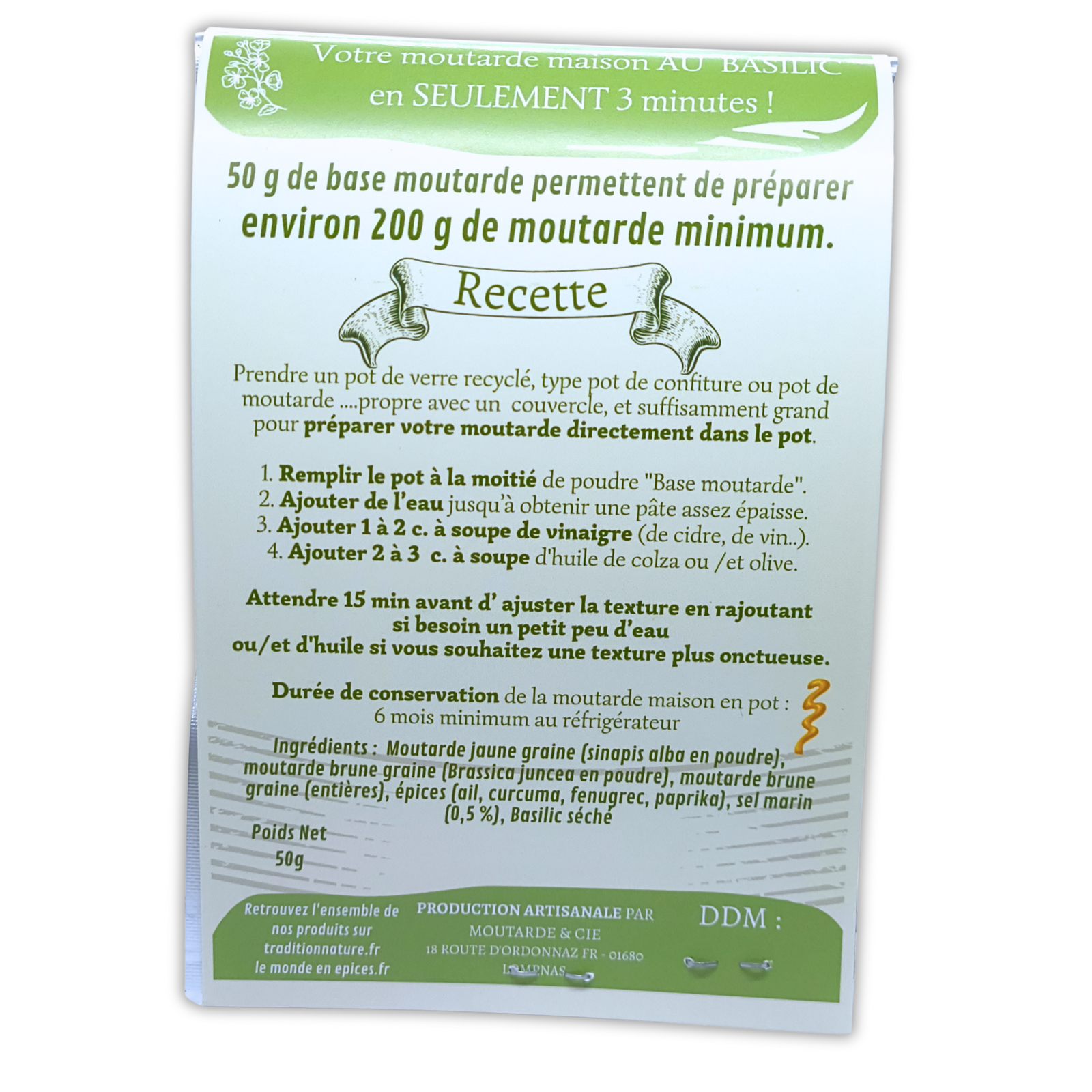 Moutarde maison au basilic | Lot de 12 sachets 50g – Image 3